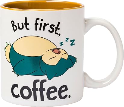 Silver Buffalo Pokemon Snorlax But First Coffee Quote, Ceramic Mug, 20oz | 0.59 Liters