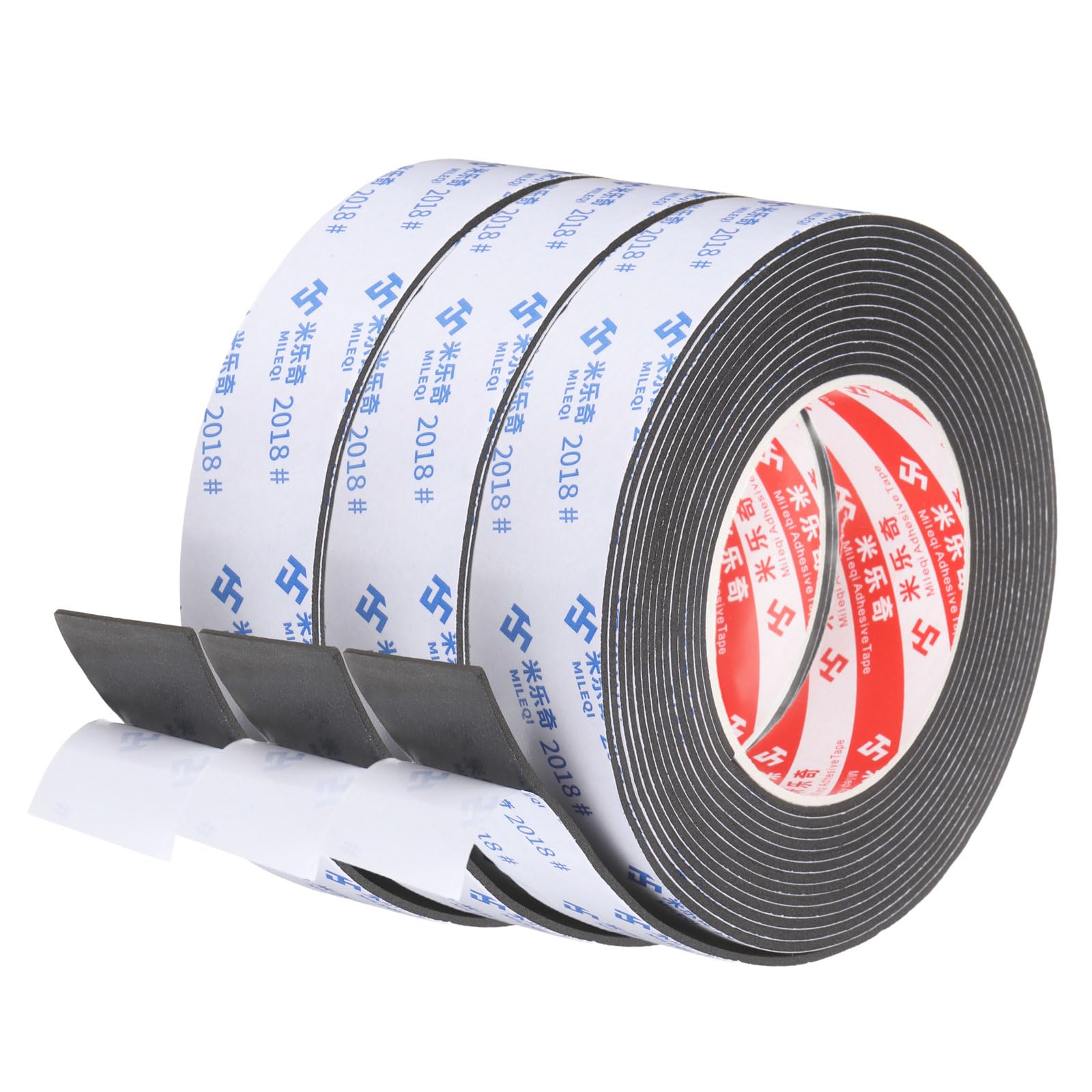 PATIKIL 3Roll Sponge Rubber Foam Tape, 1 1cm x 2mm x 5 Meters Self-Adhesive Foam Insulation Tape Weather Stripping for Window Door Soundproofing Weatherstrip AC Seal Strip, Black