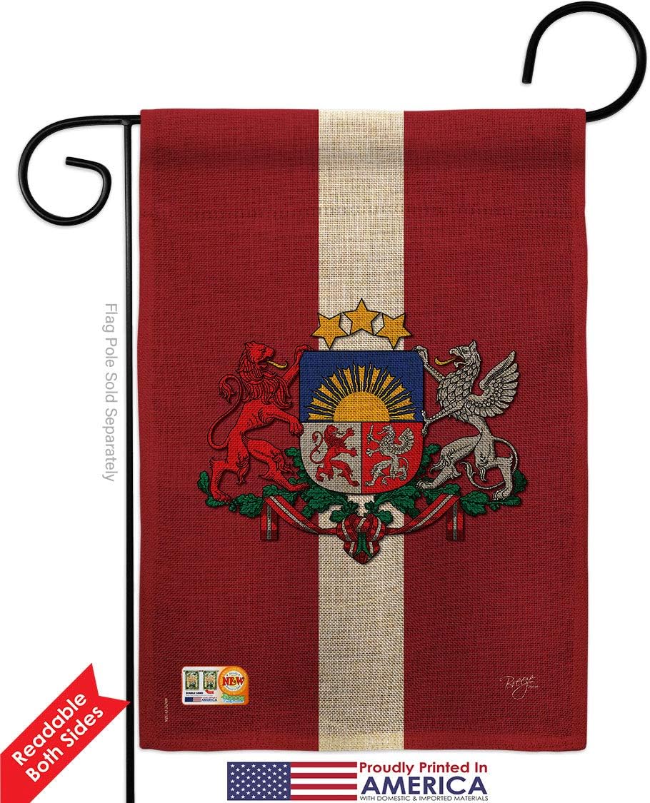 Latvia Burlap Garden Flag Set Wall Holder Regional Nationality Nation International World Country Particular Area Small Decorative Gift Yard House Banner Double-Sided Made In USA 13 X 18.5