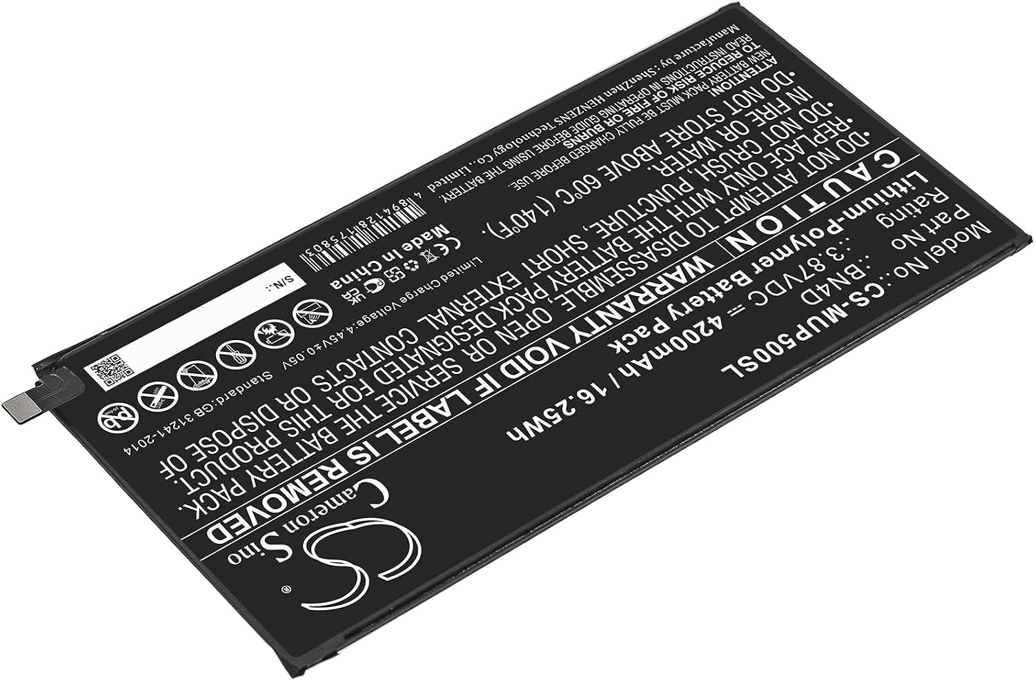 Cameron Sino Battery for Xiaomi Mi Pad 5 Pro, MI Pad 5 Pro 5G, Pad 5 Pro, Pad 5 Pro 5G PN:Xiaomi BN4D 4200mAh / 36.54Wh