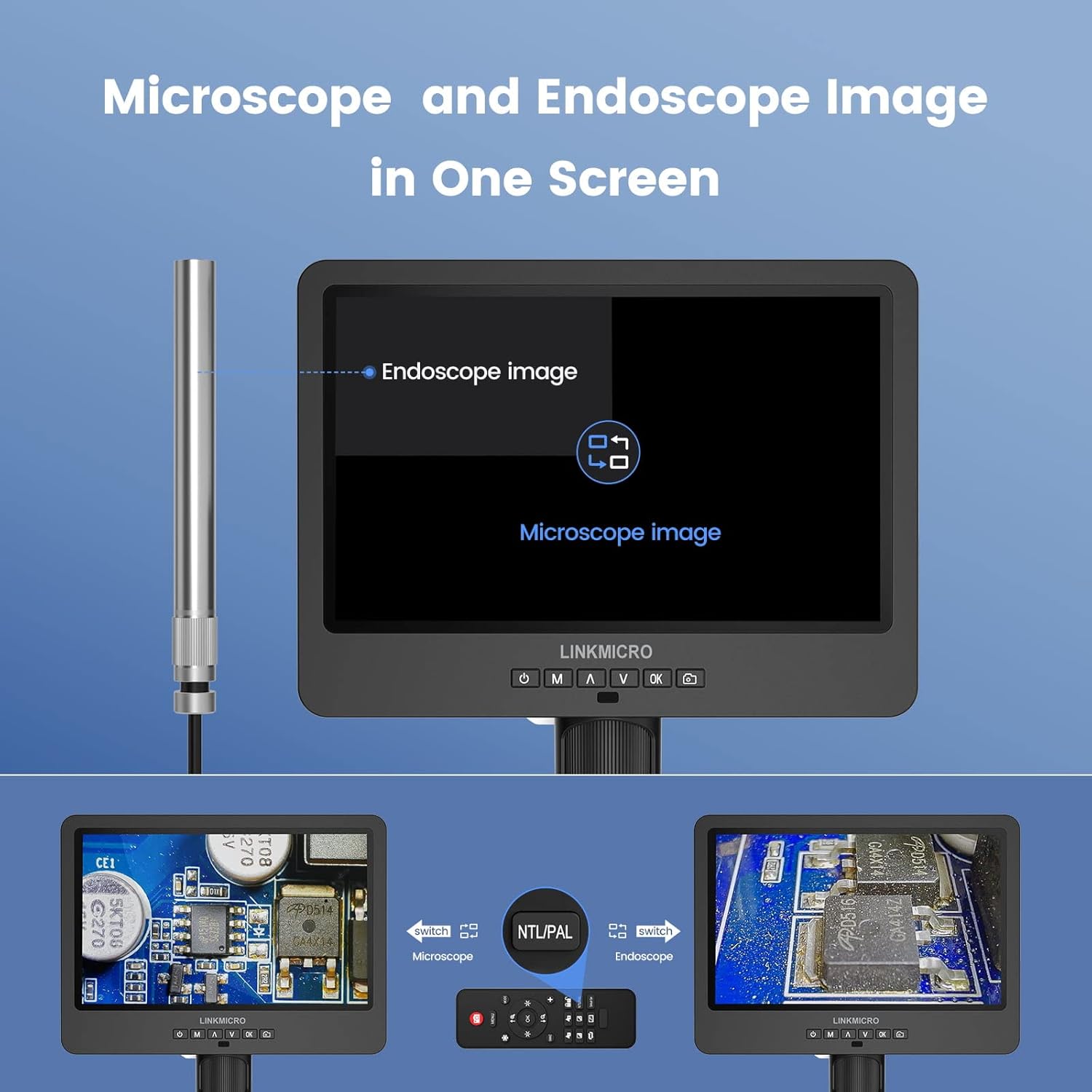 LM249ES 3 Lens 10.1" HDMI Digital Microscope 2000X with 360° View Camera Handheld, Electronic Microscope Endoscope for Soldering Repair, UHD 2160P Video Microscope for Adults [13" Boom Arm Stand] 32GB