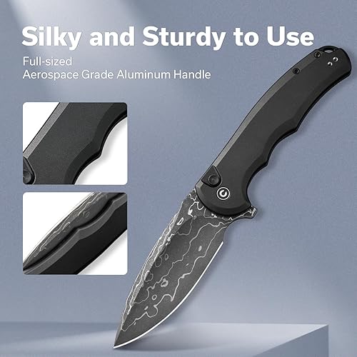 Miniatura 9 de CIVIVI Navaja de bolsillo Praxis con bloqueo de botón para EDC, cuchillo plegable mejorado con aleta de 3.75 pulgadas Nitro-V hoja más mango de