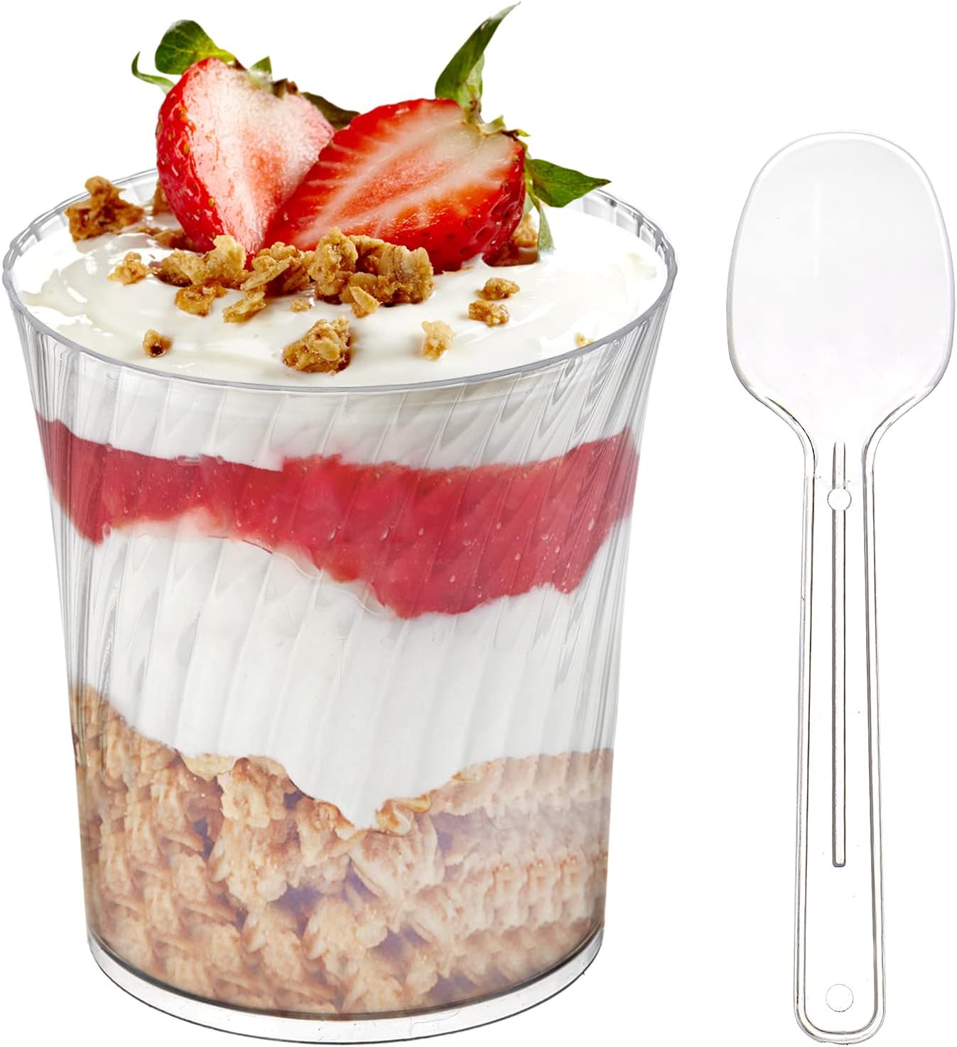 Suwimut 100 Pack Mini Plastic Dessert Cups with Plastic Spoons, 5 oz