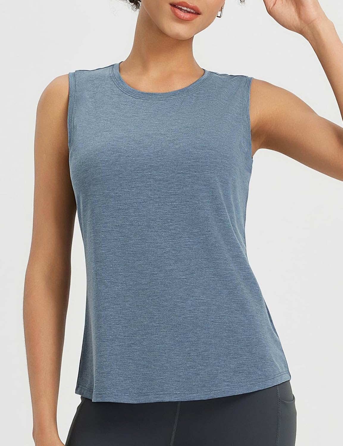 baleaf Women's Workout Tank Tops Open Back Yoga Top High Neck Sleeveless Shirts Running Loose Fit Athletic Gym - Image 2