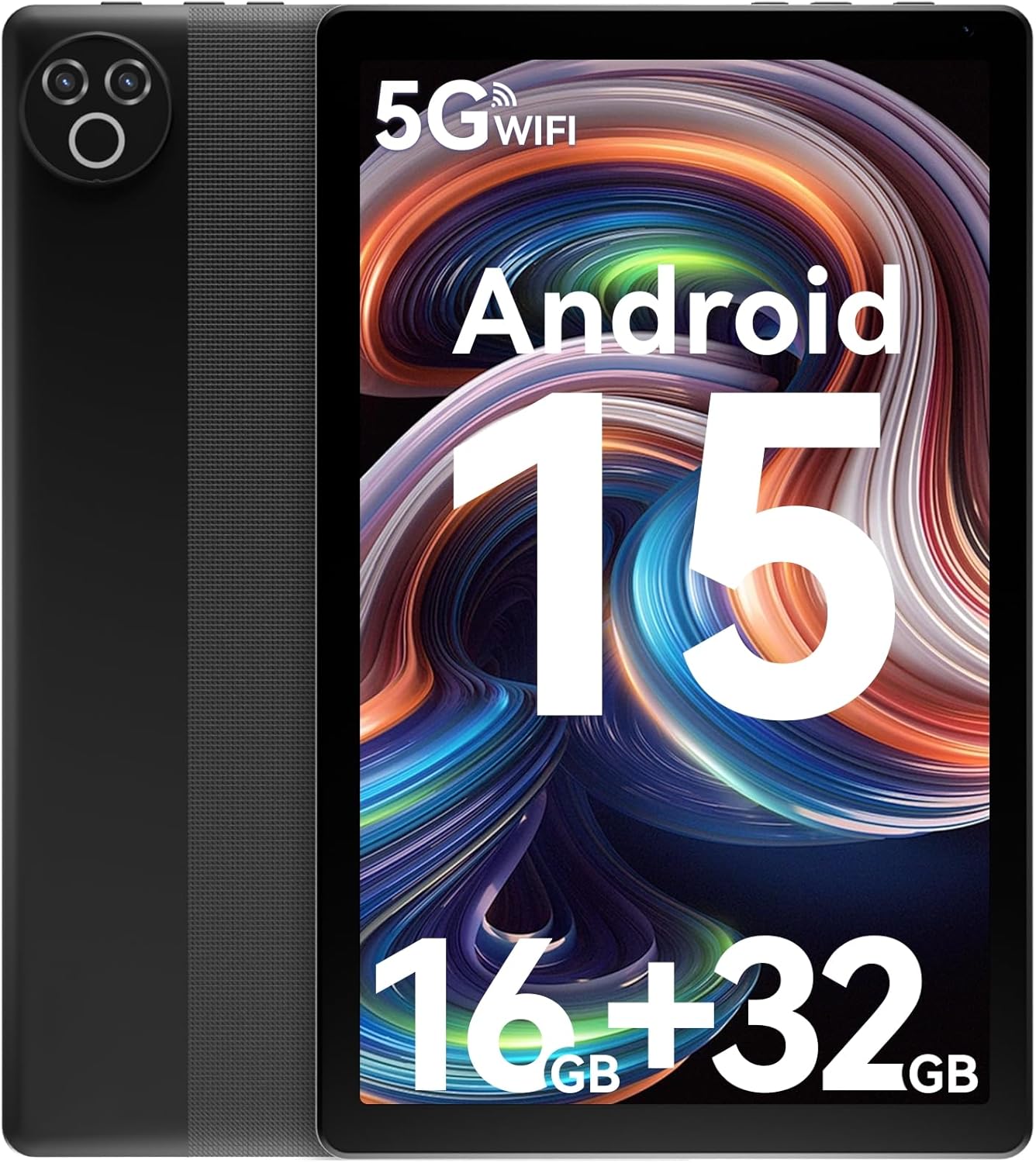 Tablet 10 Inch Android 15 OS GMS Certified Tablets PC 1.8 GHz 5-Core 16 (3+13) GB RAM 32 GB ROM 1 TB Expandable 1280x800 HD IPS Touch Screen 5000 mAh WiFi 6 Bluetooth 5.4 Dual Camera 2025 (Black)