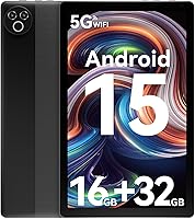 Evermyth 10 Inch Android 15 Tablet PC: 16GB RAM 32GB ROM 1TB Expandable, 1.8GHz 5-Core, WiFi 6, 5000mAh Battery (Black)