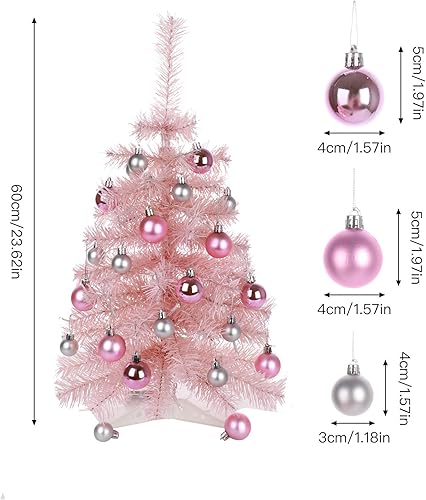 Miniatura 5 de Asdomo -Tabletop Christmas Tree Small Artificial Tree with Balls, Stand LED Lights Mini Christmas Tree for Christmas Decorations, Home, Kitchen,