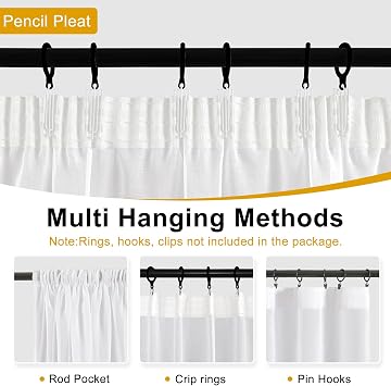 DWCN Pencil Pleat Sheer Crutains with Tieback 52 x 63 Inch White 2 Panels