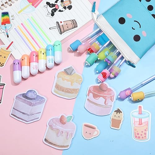 Miniatura 6 de Sabary Juego de 228 piezas de papel estacionario kawaii que incluye estuche telescópico para lápices, bolsa de tinta de gel, bolígrafo de notas