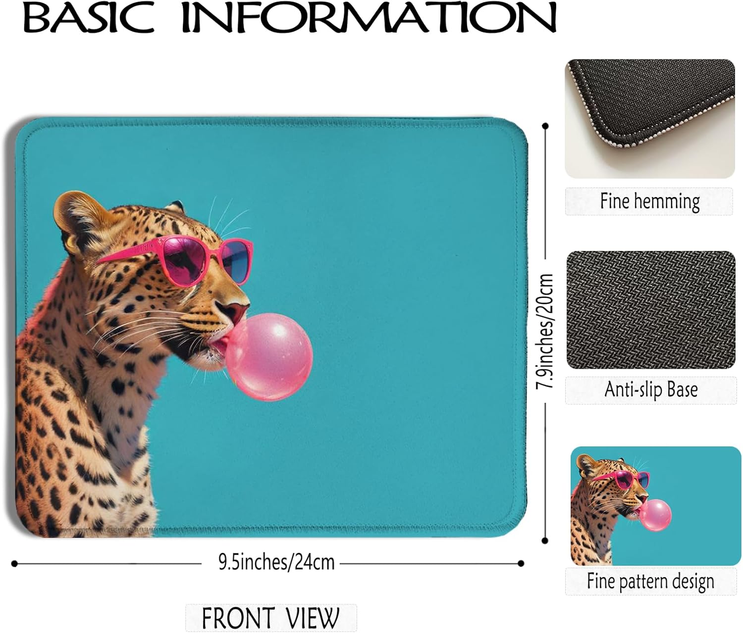 Funny Navy Blue Leopard Animals Mouse Pad 9.5x7.9 Inch,Pink Bubble Gum Leopard Mouse Pads for Wireless Mouse Computers Laptop Desk Accessories Women Office Supplies - Image 2