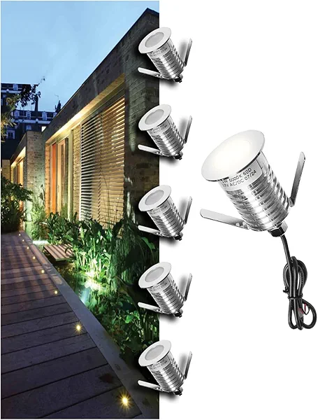 MALORY 6-Pack Recessed LED Deck Light, 1W 5000K12V Low Voltage Landscape Lighting, Outdoor Step Stair Lights,Full 304 Stainless Steel Deck Lighting for Outside Floor Yard (SG07, 6-Pack 5000K