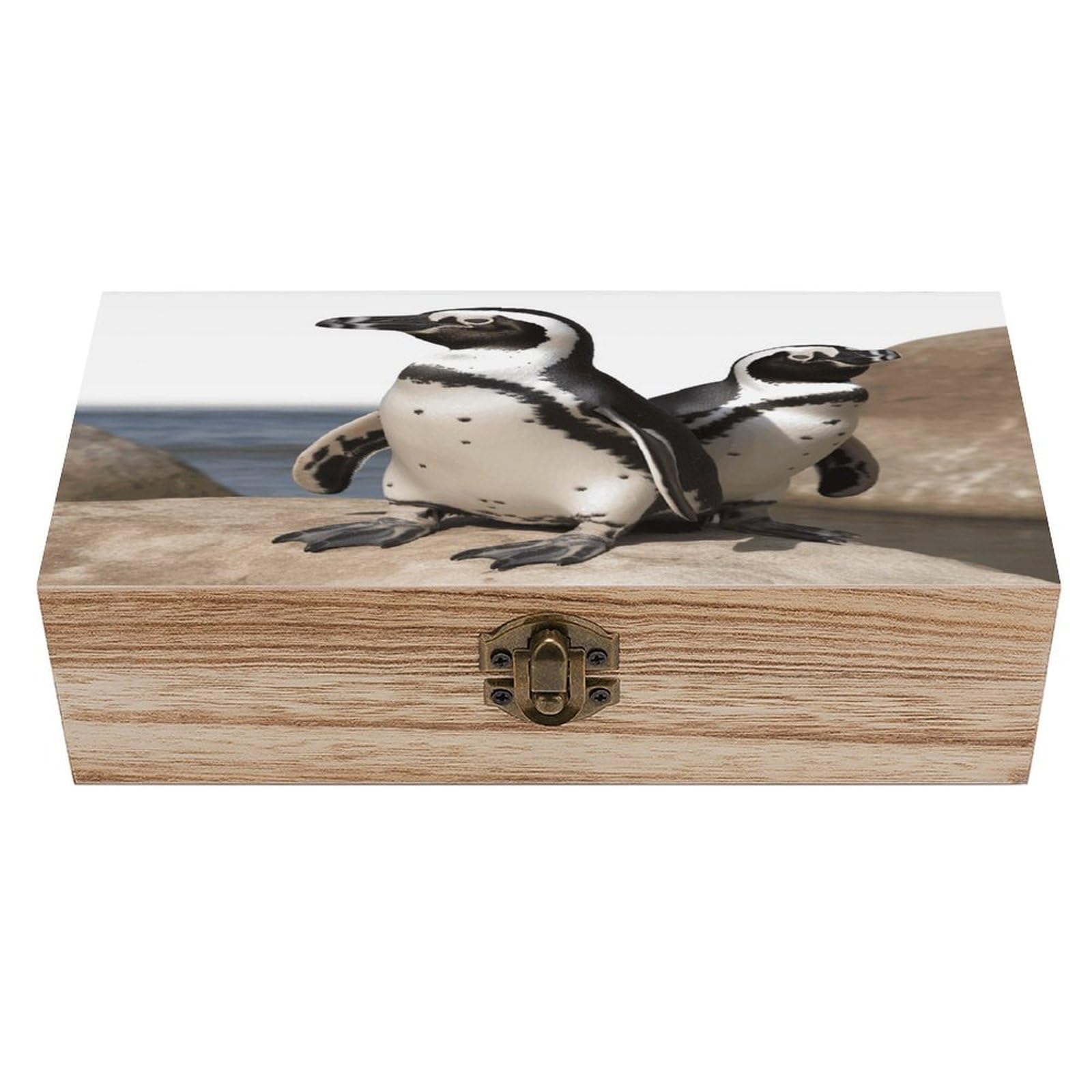 VstaDank African Penguin Wooden Storage Box Wooden Keepsake Box with A Hinged Lid Fashion Memory Treasure Boxes Decorative Jewelry Case for Crafts Photo Home Decor Wood Gift Box