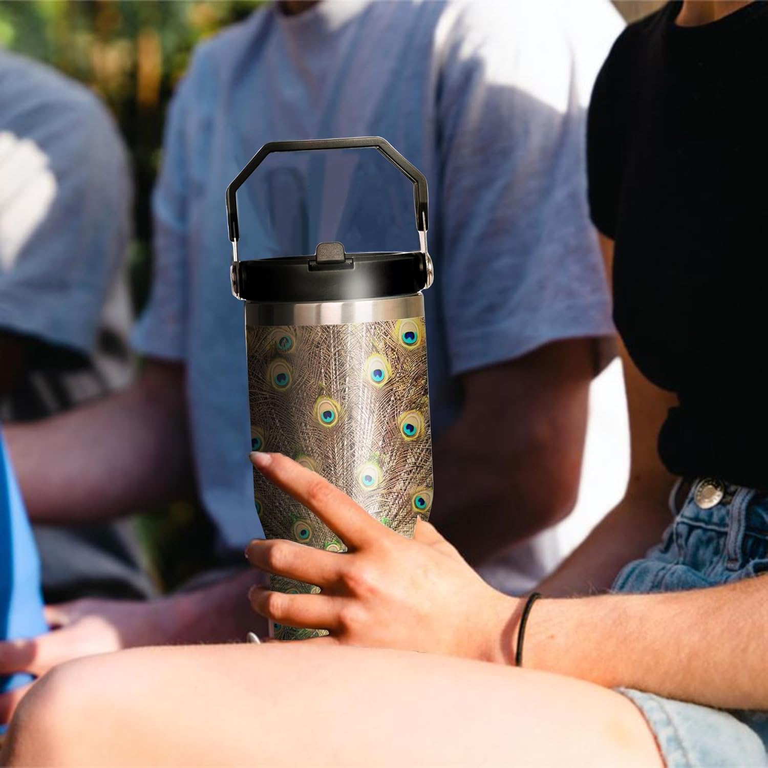 30oz Peacock Tumbler with Handle and Flip Straw, Stainless Steel Insulated Cup, Travel Coffee Mug Water Bottle, Birthday Mothers Day Chritmas Gifts for Women Animal Lovers
