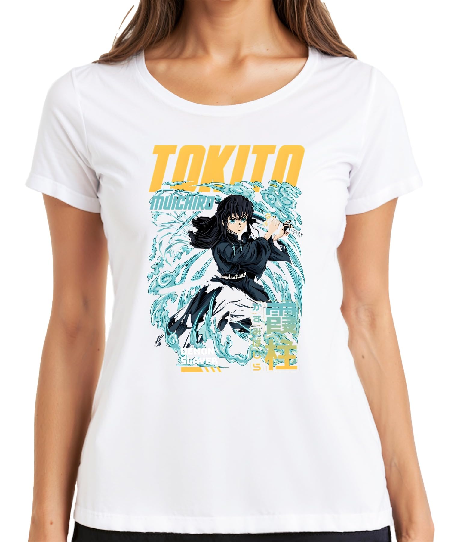 Printera Women's White Demon Slayer Tokito Muichiro Mist Hashira Fog Sword Gift T-Shirt, S