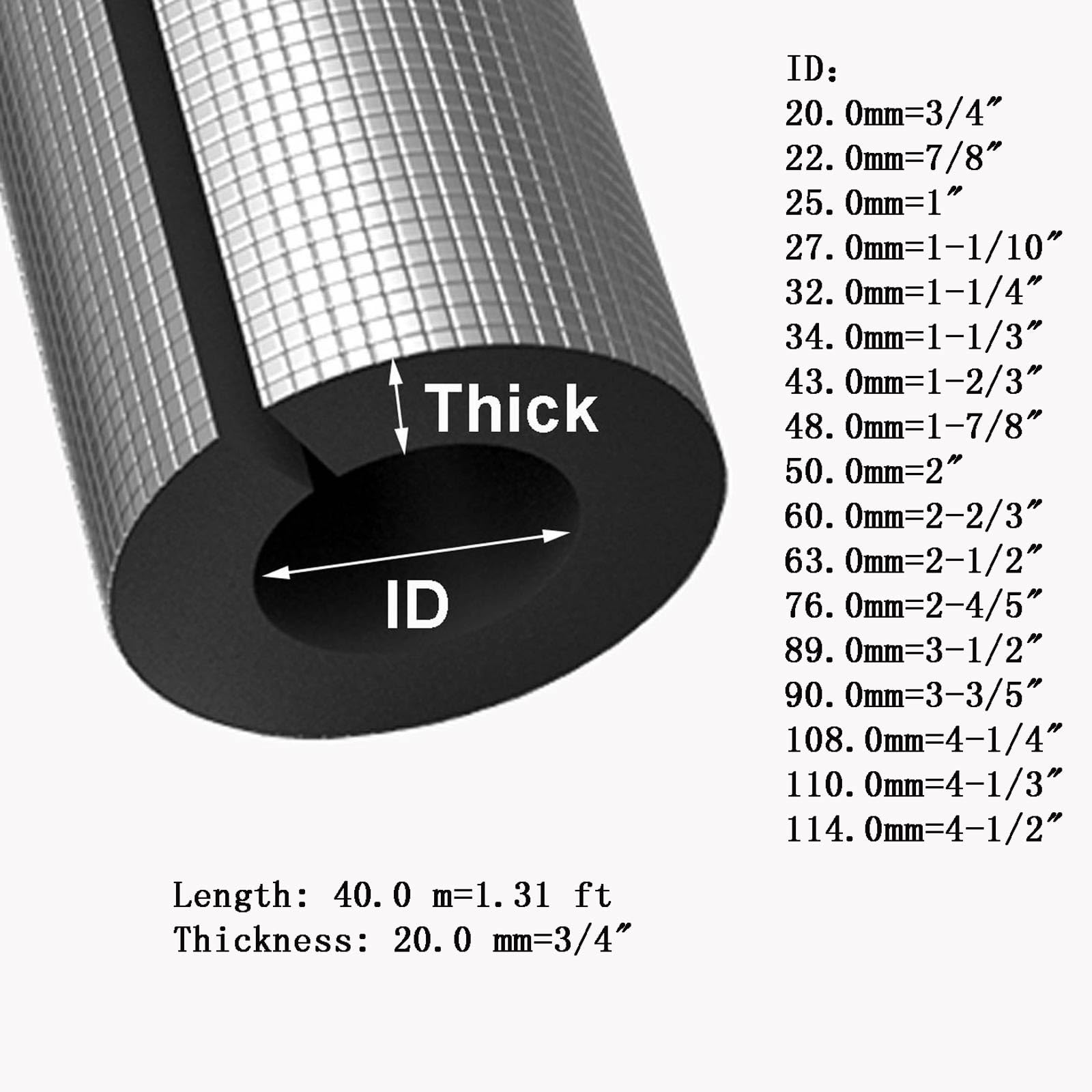 6 Piezas Papel de Aluminio Aislamiento Tuberías para Exteriores Aislante Tubo Espuma Anticongelante Manguera Aislante para Coquilla Aire Acondicionado Longitud 1.31 ft Grosor 3/4"(63.0 mm=2-1/2")