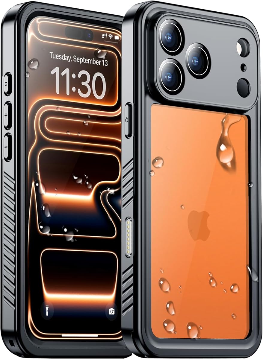 Temdan Compatible with iPhone 17 Pro Max Case,Waterproof Built-in Screen & Camera Protector IP68 Underwater Full Body 17FT Military Dropproof Shockproof Phone Case 6.9"-Black/Clear