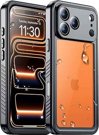 Compatible with iPhone 17 Pro Case,Waterproof Built-in Screen & Camera Protector IP68 Underwater Full Body 17FT Military Dropproof Shockproof Phone Case 6.3"-Black/Clear