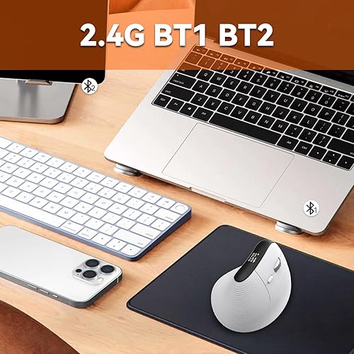 Miniatura 4 de Eelexa Ratón vertical ergonómico inalámbrico con pantalla OLED para mano derecha, mouse óptico Bluetooth recargable, compatible con Windows MAC OS