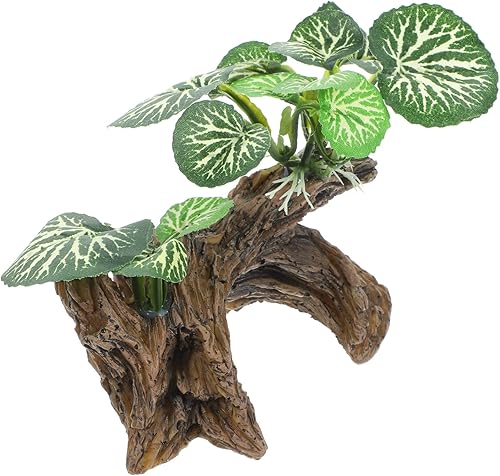 Miniatura 10 de Ipetboom Planta de pecera, rama de esquina de reptil, rama de árbol trepadora de resina con hojas, planta de terrario, ramas, peces, tortuga, tanque