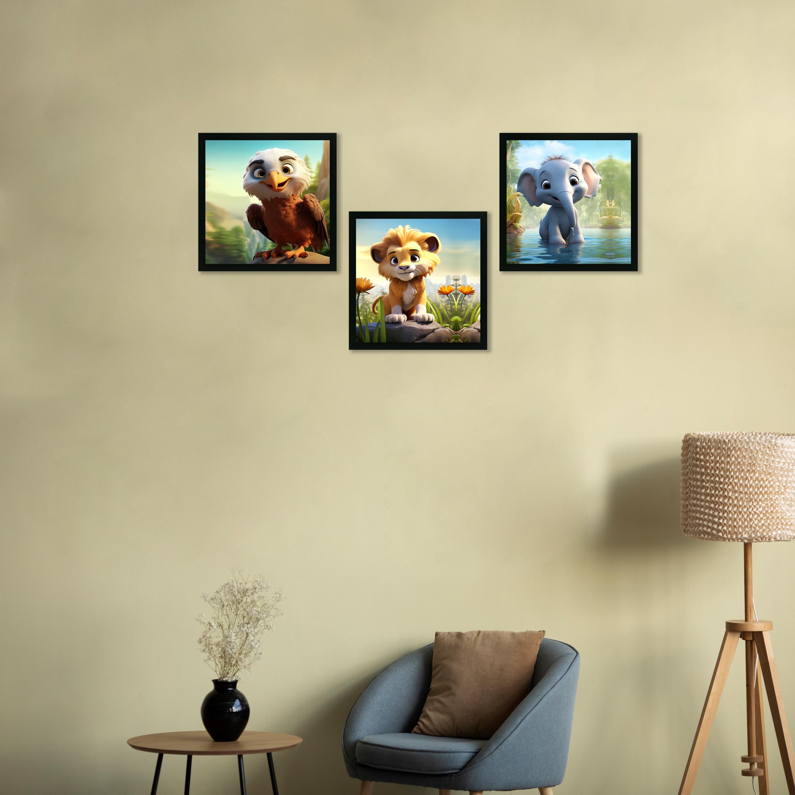 Printasta - 3D Animal Print Photo Frames for Kids Rooms - Frames for Kids Room Wall Decoration - Wall Frames for Office, School and Home, 9x9 Inch - Set of 3 2