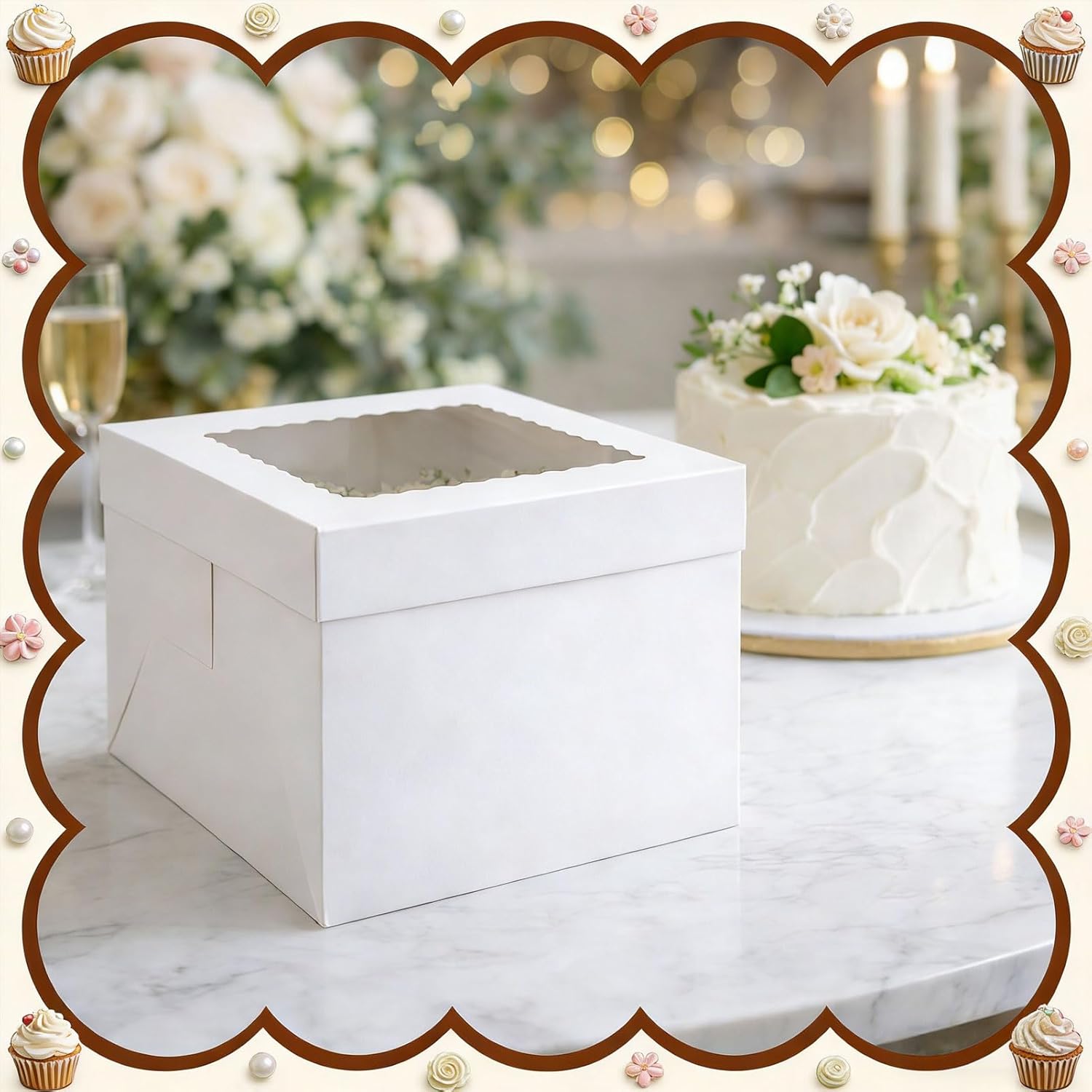 Arttown 20pcs Cake Boxes and Cake Boards,12x12x8 Inches Tall Multi-Layer Cake Box with Window White Square Cardboard Bakery Boxes for Cookies Pies Cupcakes Pastry-Wedding,Birthday,Party Decorating