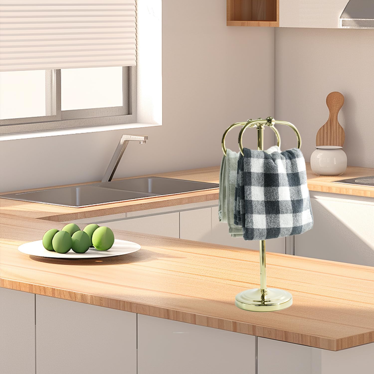 Toallero de Barra Portatoallas de Acero Inoxidable Base Antideslizante de 16 Pulgadas con Anillos Ovalados Dobles para Baño y Cocina