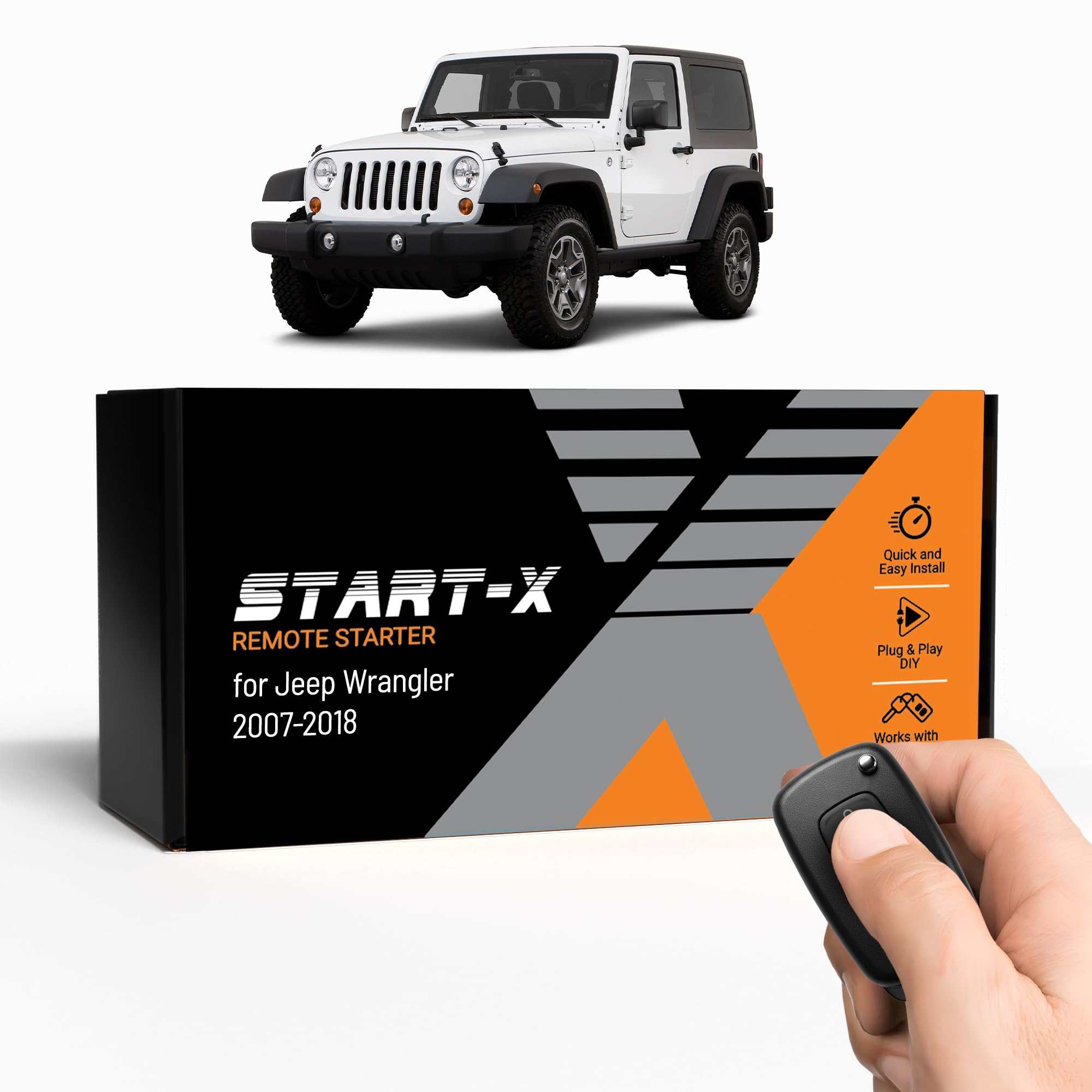 Start-X Remote Starter Kit for Jeep Wrangler JK (2007, 2008, 2009, 2010, 2011, 2012, 2013, 2014, 2015, 2016, 2017, 2018) Vehicles | Key Ignition | Plug N Play Install | Lock 3X to Remote Start