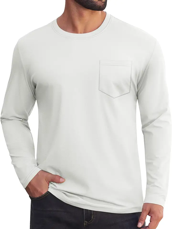 Cotrasen Mens Long Sleeve Tee Shirts Crew Neck T-Shirts Plain Moisture Wicking Casual Basic Shirt with Pocket