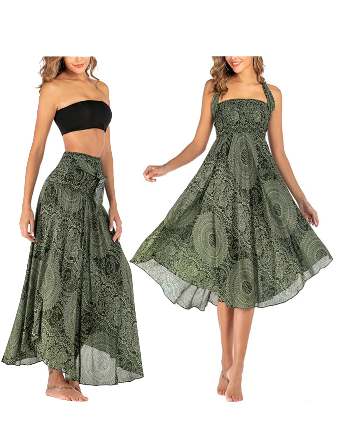 Damen Strandkleid Shirred Casual Ärmellos Boho Rock
