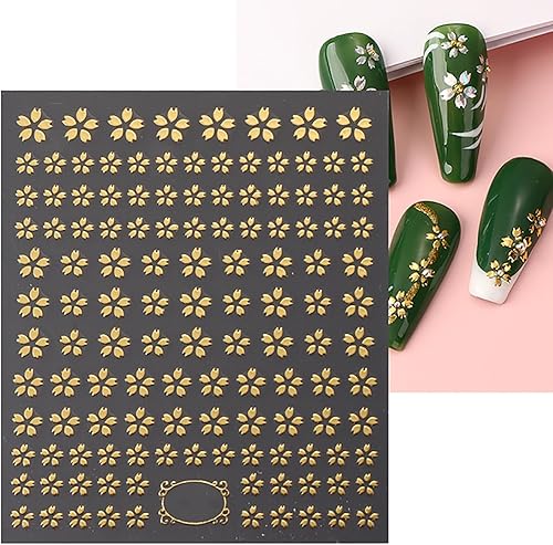 Miniatura 5 de SILPECWEE 8 hojas de calcomanías doradas para arte de uñas, calcomanías para mujeres, niños, niñas, estrellas, serpiente, flor, conejo, corazón,