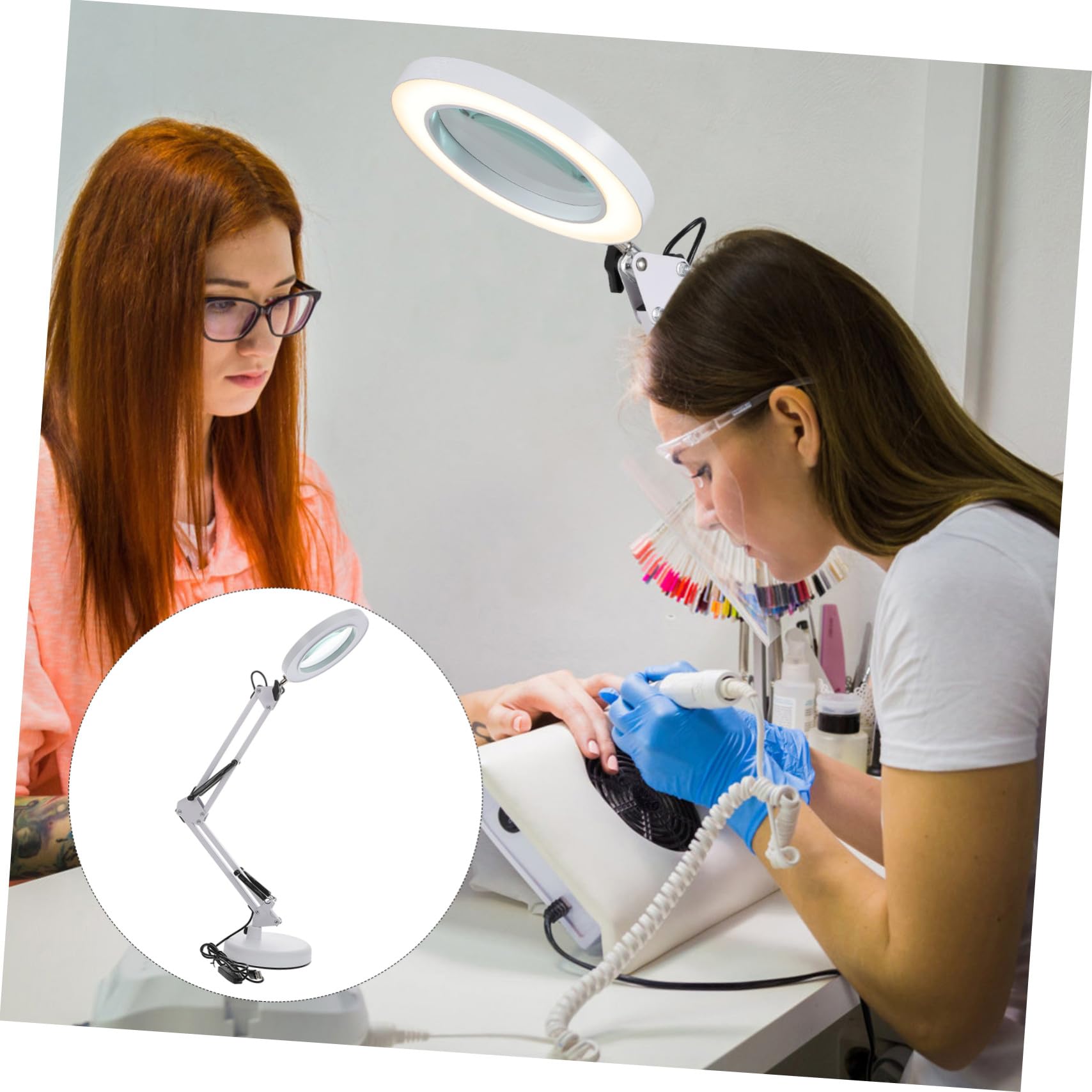 Lámpara de Aumento LED Plegable 5x Luz Clara y Base Ajustable, Luz Multifunción para Manicura, Belleza y Estudio, Lámpara de Lupa para Esteticistas, 1 Unidad