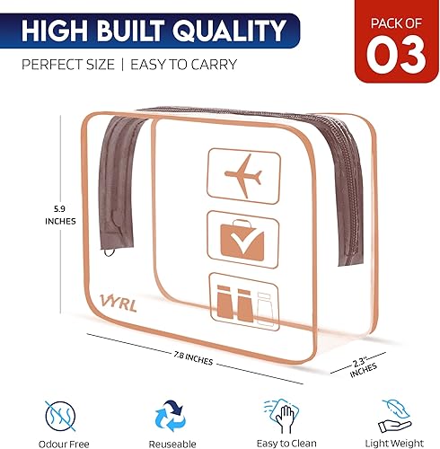 Miniatura 3 de VYRL - Neceser aprobado por la TSA  2 unidades, líquido de tamaño cuarto de galón 3-1-1  Bolsas de maquillaje transparentes unisex premium y