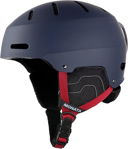 MONATA Casco de esquí para snowboard, ajuste de esfera, compatible con gafas, almohadillas para las orejas, cascos de esquí con doble certificación