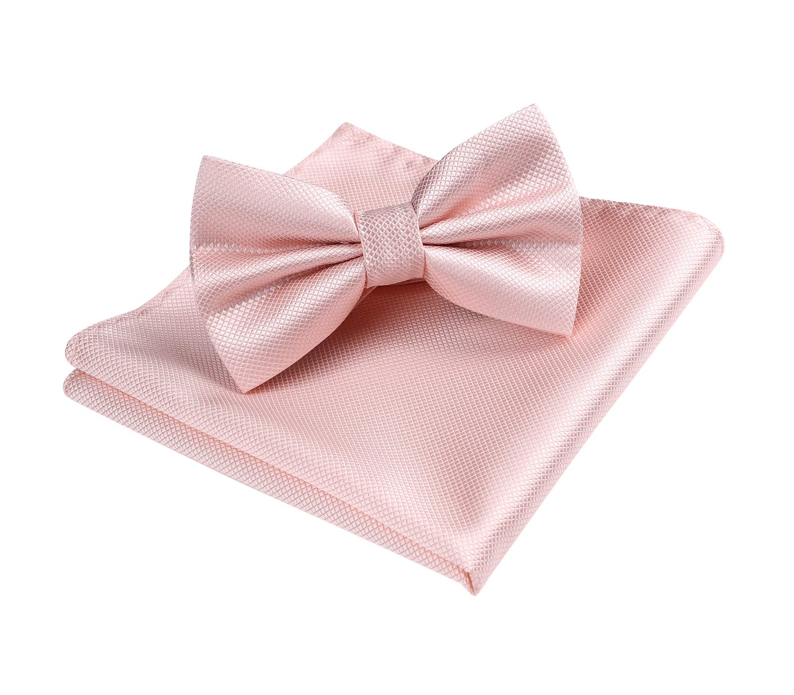 HISDERNMen's Solid Color Pre-tied Bow Tie Adjustable Tuxedo Two Layer Bow Tie and Pocket Square Set with Gift Box