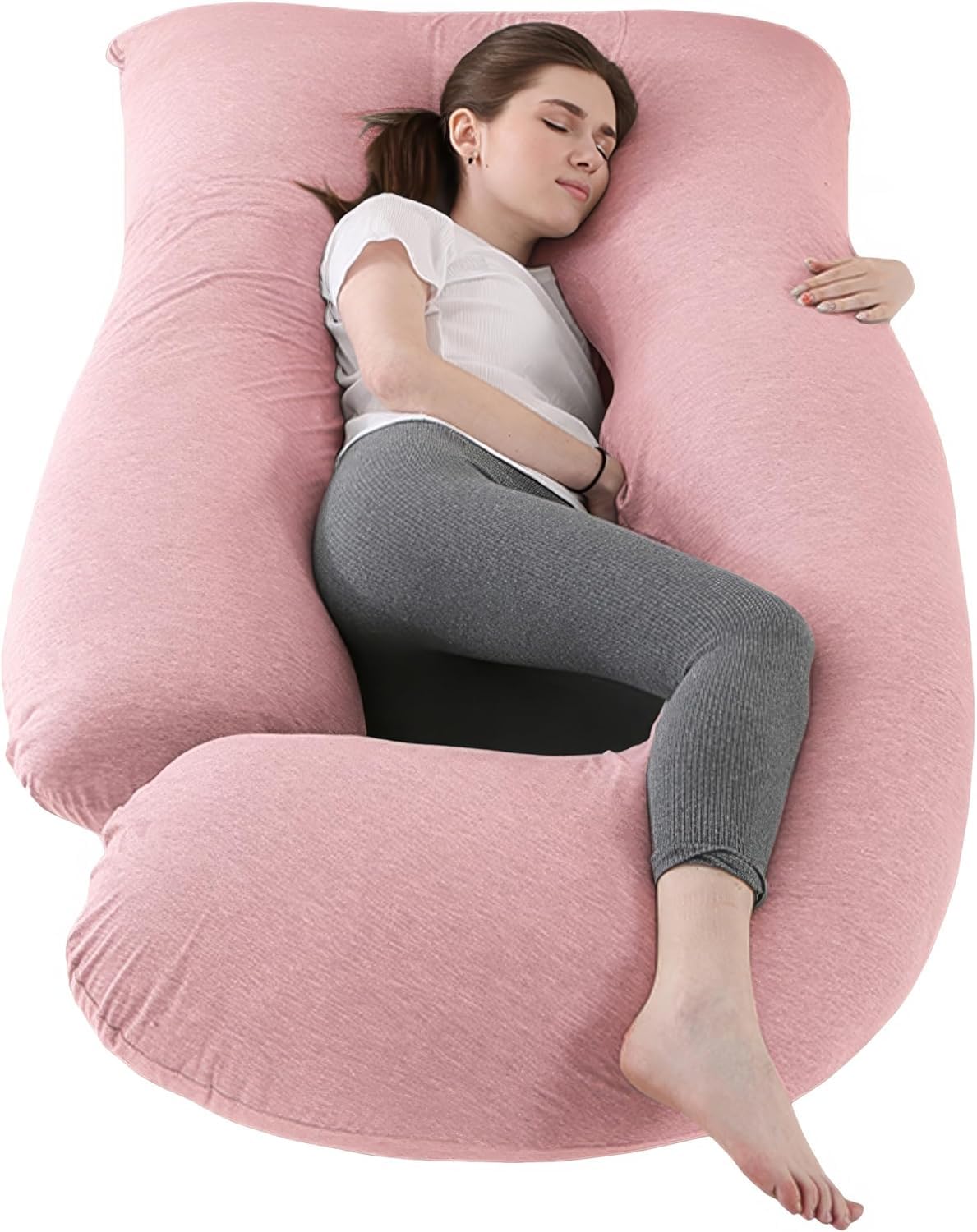 ALLOPERA U-Shape Full Body Pregnancy Pillow, Maternity Pillow for Sleeping Support for Legs, Back, Neck, Shoulder, Hips, Belly for Pregnant Woman, 57 Inch Velvet Material, Pink-image-36