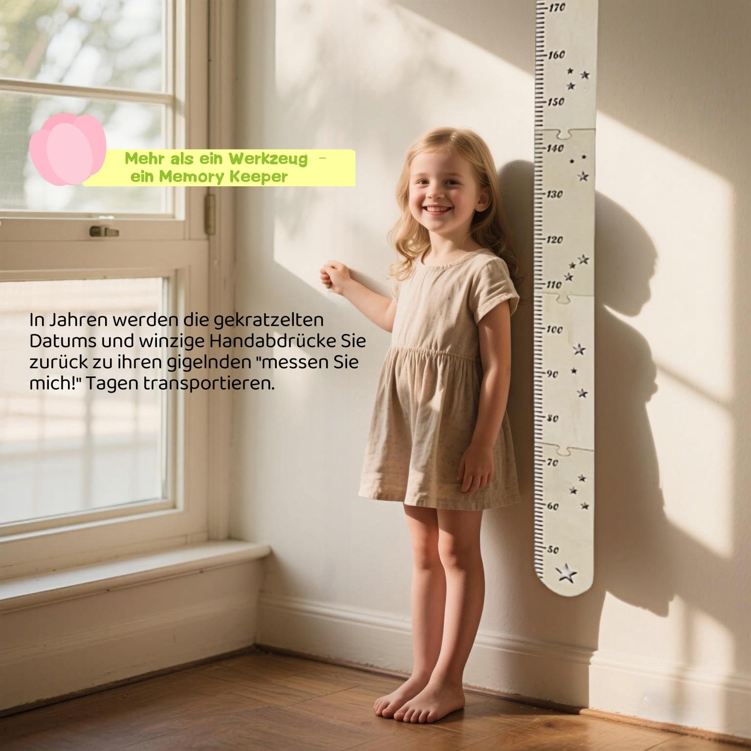 Toise pour enfants en bois - Toise en bois pour chambre de bébé - Tableau des tailles et hauteur pour mur - Décoration murale et chambre - Décoration murale à suspendre - Pliable