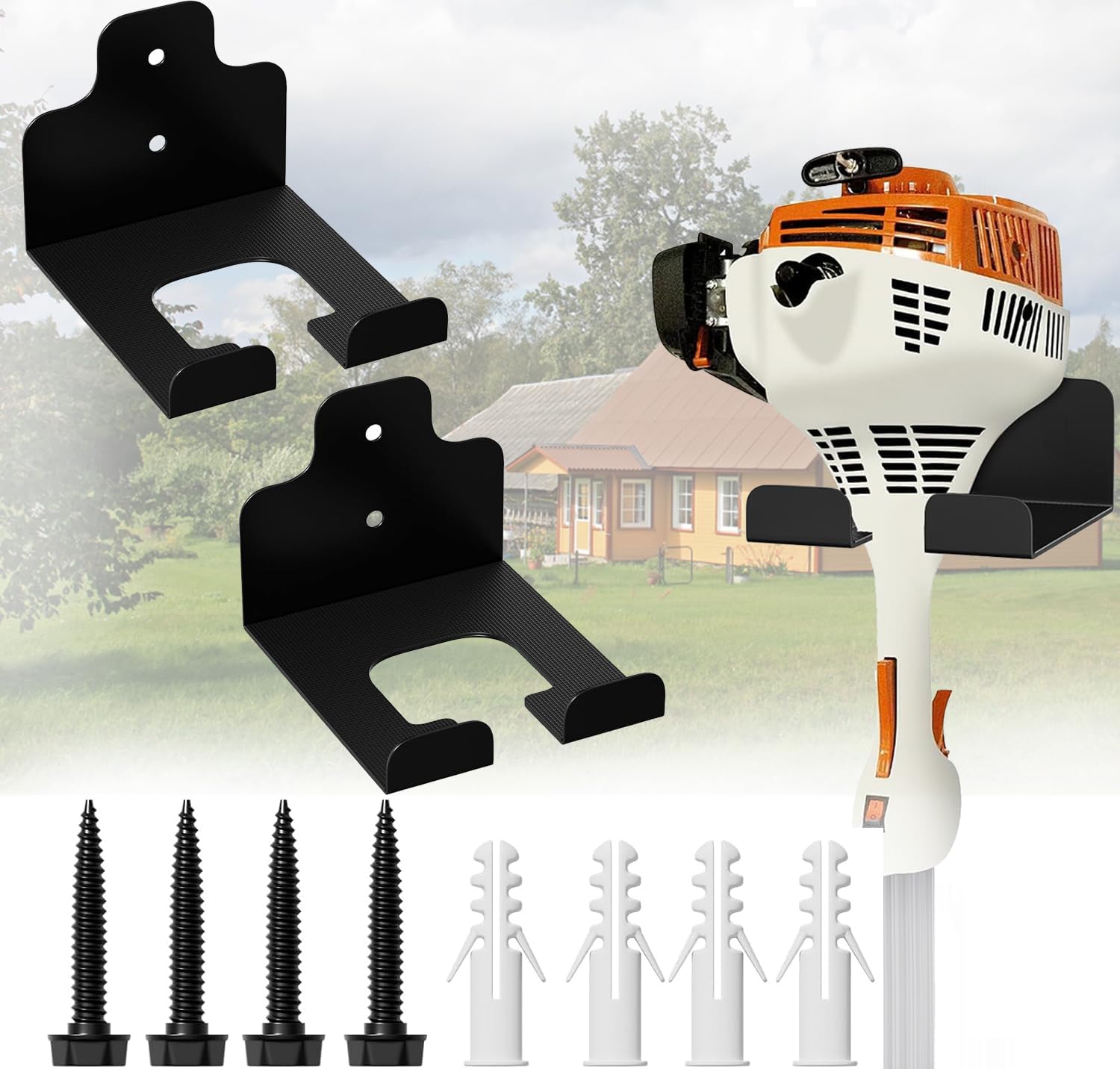 4PCS Garage Organizer Trimmer Rack, Wall Mounted Tool Hanger for Grass Trimmer, Hedge Trimmer, Weed Whackers & Garden Tools – Heavy Duty, Space-Saving, Anti-Rust Storage Rack for Garage & Home