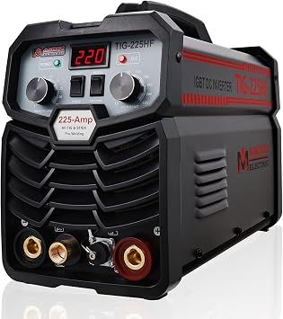 Amico TIG-225HF, 225-Amp HF-TIG Arc Stick Combo Welder, 100 Start, 80 Duty Cycle, 100-250V Wide Voltage Welding, Full Size, Grey