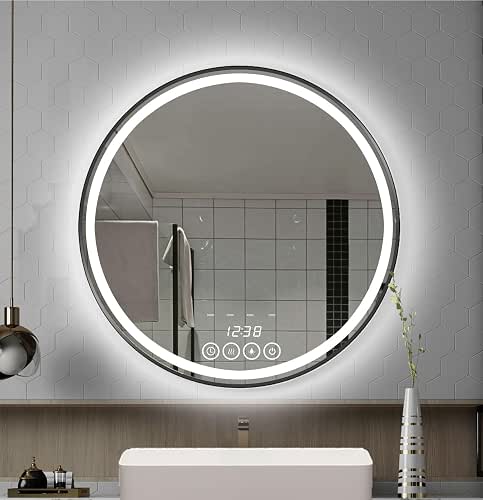24 Inch LED Mirror for Bathroom, Brushed Black Lighted Bathroom