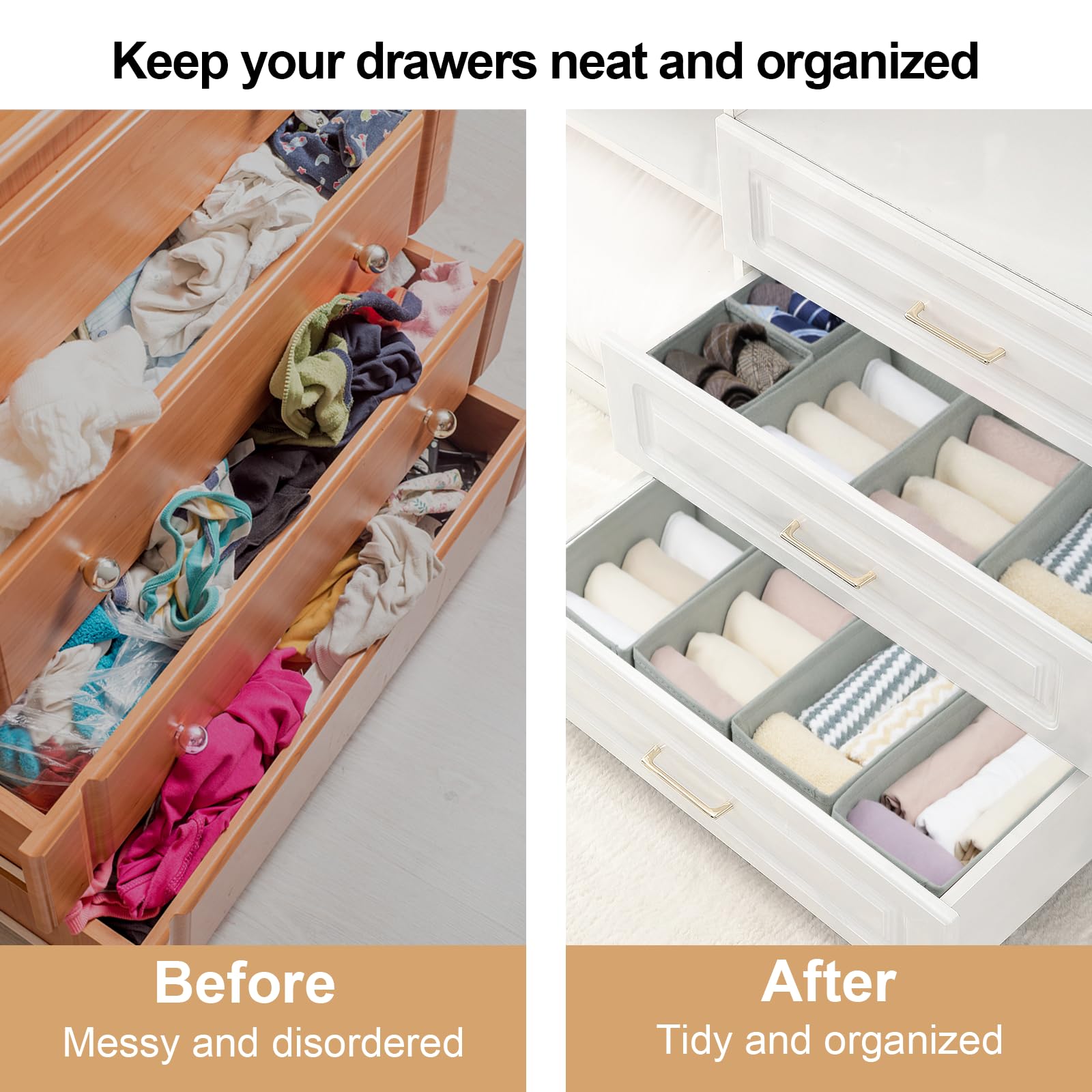 Set mit 12 Schubladen-Organizer, Stoff-Schrank-Organizer und Aufbewahrungskörben, faltbarer Schubladenteiler für Kleidung, Socken, Krawatten, Unterwäsche, Schubladen-Organizer, Set von