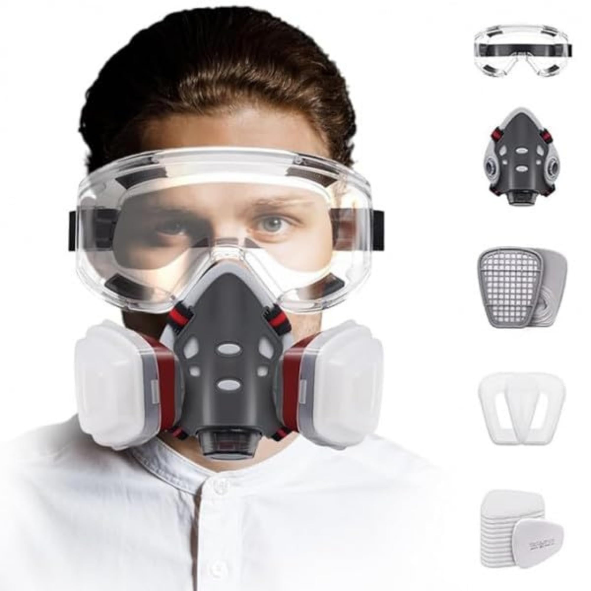 Greenhood Professional Respirator Mask Set with Safety Goggles and Dual Filter System | 99.97% Filtration for Chemical Dust and Vapor Protection-image-33
