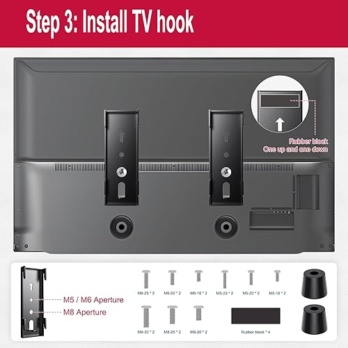 Miniatura 7 de Soporte de pared para TV ultradelgado, capacidad resistente de 200 libras, diseño totalmente metálico anticaídas, soporte de TV de montaje en pared