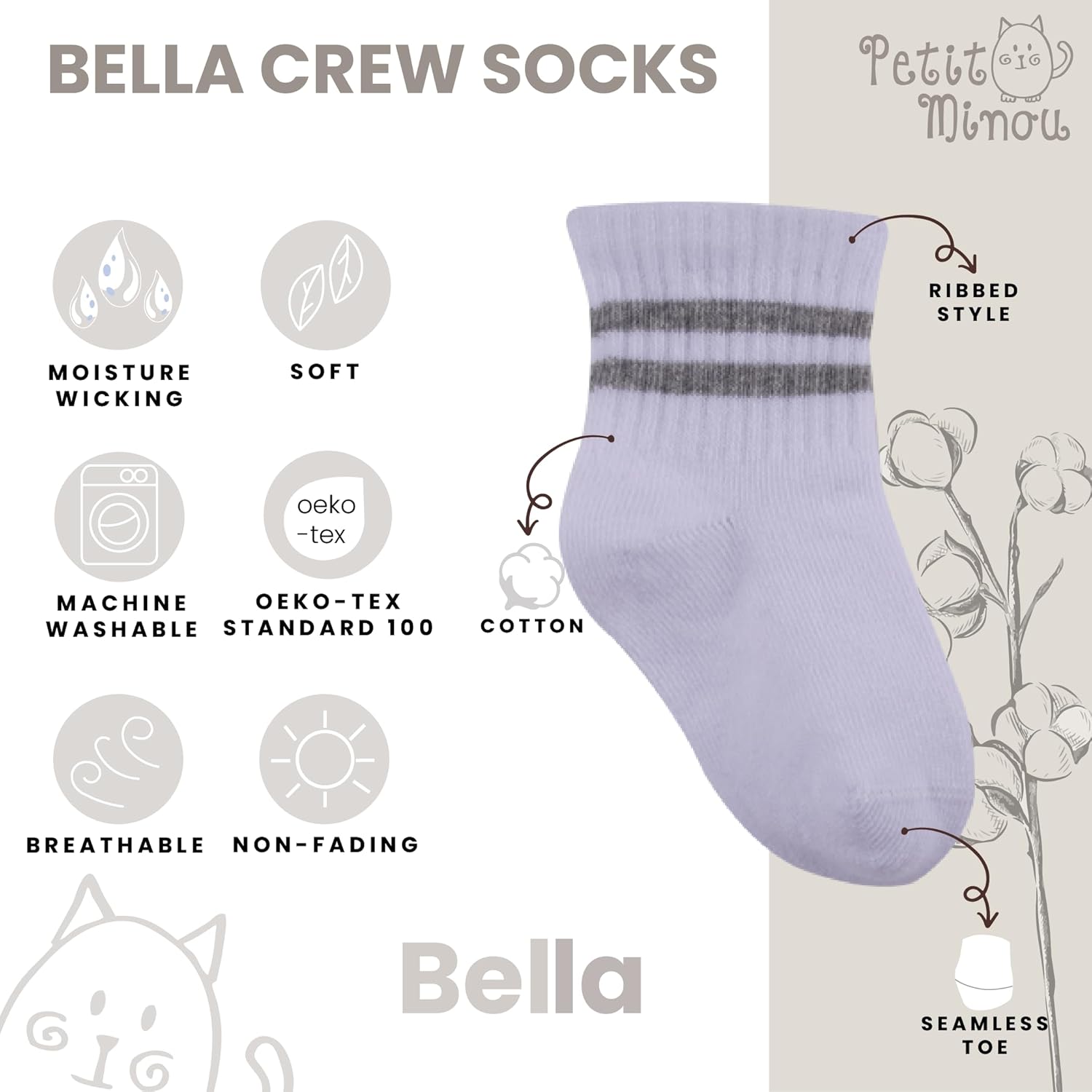 Bella Baby & Toddler Seamless-Toe Turkish Cotton Crew Socks (6-Pack) - Image 4