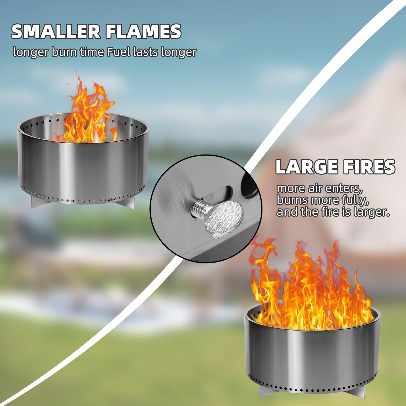 Brasero Exterior sin Humo con Interruptor de Aire, Estufa de leña para Camping con Soporte extraíble y cenicero, fogata portátil para Exteriores, Estufas Individuales Elegantes y prácticas para campi
