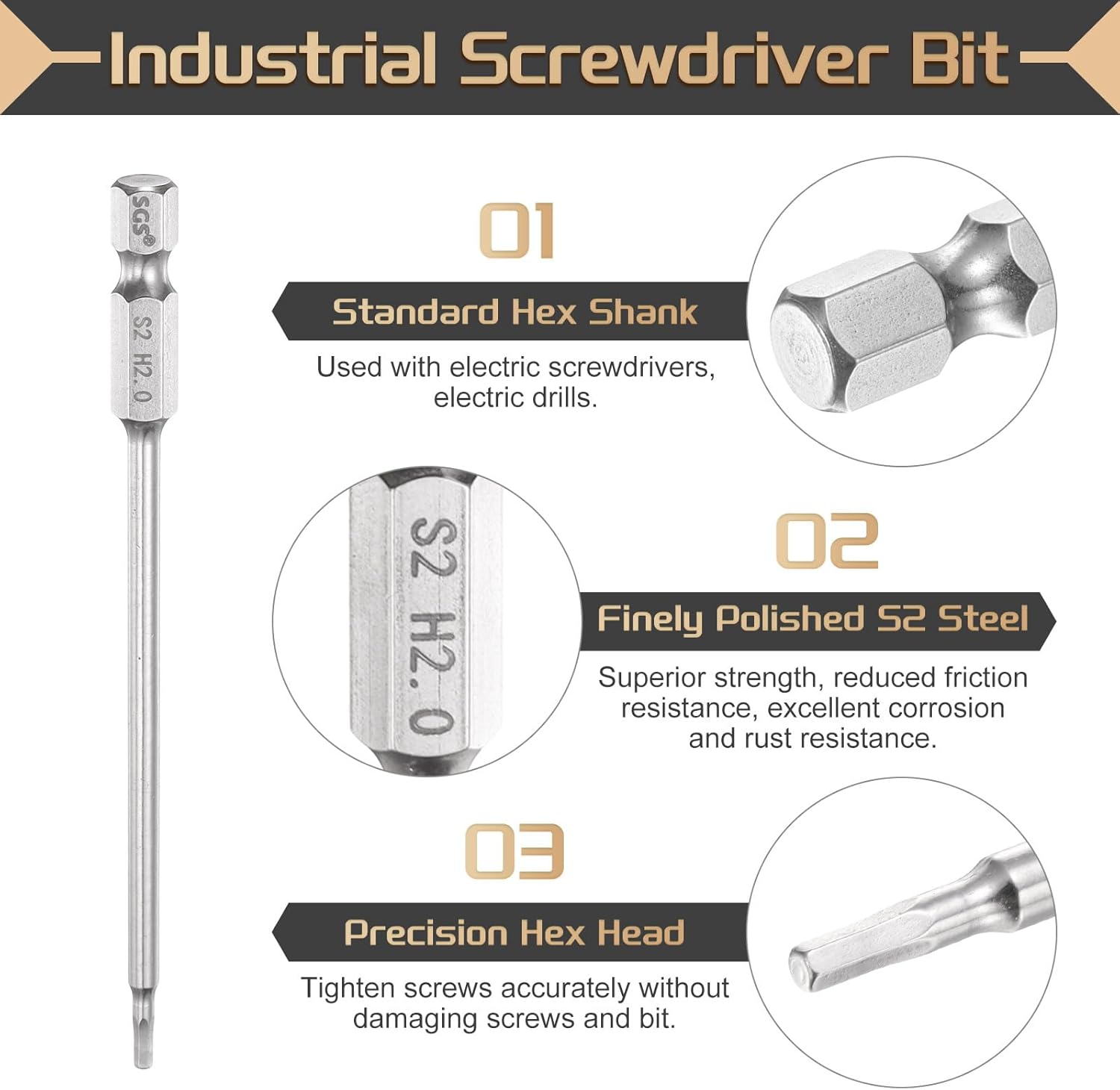 HARFINGTON 10pcs Flat Hex Head Screwdriver Bit 2mm (H2) Tip 1/4" Hex Shank 100mm (4") Long Magnetic Professional Grade S2 Steel Metric Hexagon Screw Driver Drill Bits Power Wrench