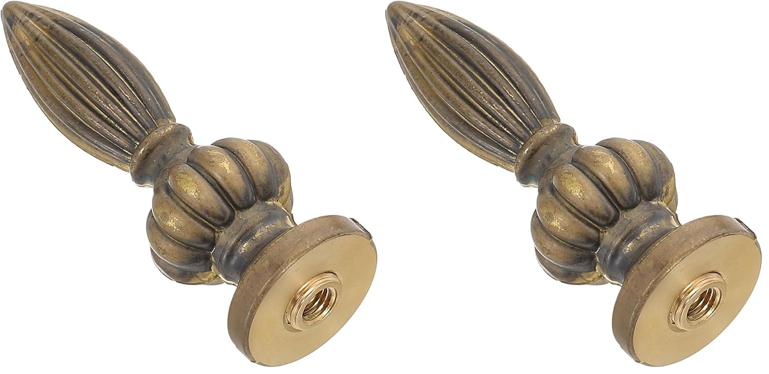 PATIKIL 23.5 x 73mm Lamp Finials Caps Knob, 1 Set Solid Brass Lamp Shade Top Decoration Screw Cap Nuts with Brass Reducing Adapter for Table Lamps Floor Lamps, Retro Vintage (Pack of 2)