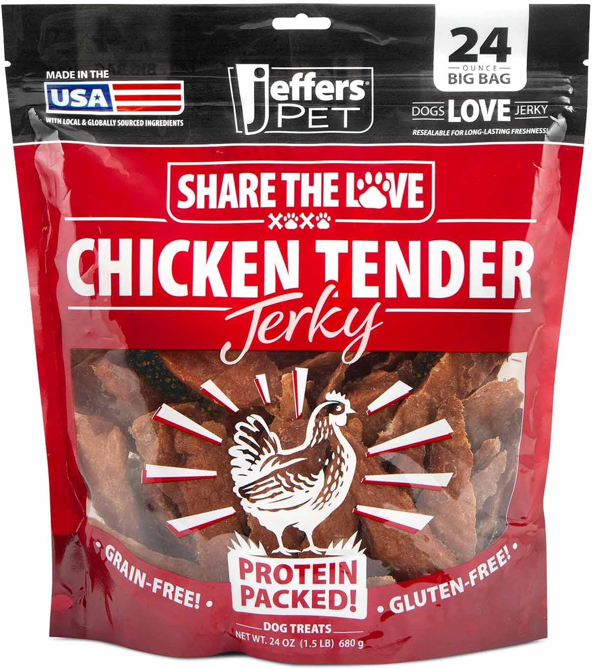 Jeffers Chicken Jerky Dog Treats 24 oz Bag | Grain Free High Protein Soft Chewy Pet Snacks | USA Made Natural Chicken Breast Tender for Dogs, Puppies, Training, Rewards, Healthy Treats - 2 Pack