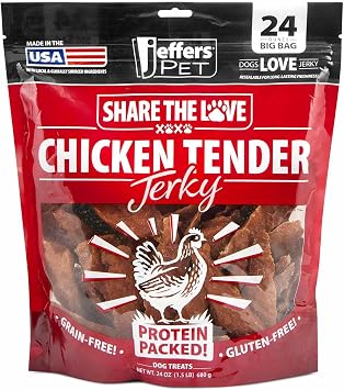 Jeffers Chicken Jerky Dog Treats, 24 oz Bag Healthy Natural Chicken Breast Tender, Grain Free Soft Chewy Pet Snacks, High Protein Training Rewards for Puppies & Adult Dogs, Made in USA - 1 Pack
