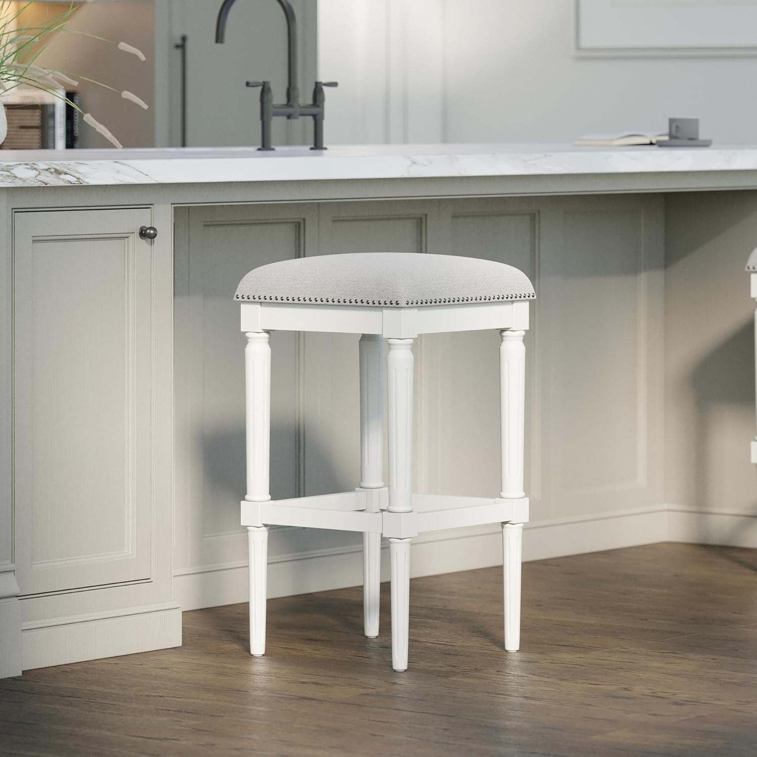 New Ridge Home Goods Manchester 31" H Square Bar Stool, Farmhouse White