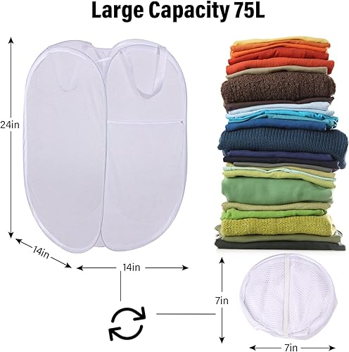 Miniatura 2 de BATTOO Cesta plegable de malla fuerte de lujo con bolsillo lateral plegable para lavandería, baño, habitación de los niños, dormitorio universitario